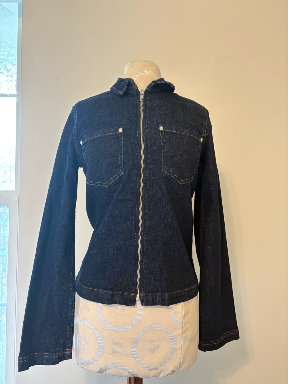 Y2K Bell Sleeve Vintage Zip-Front Denim Jacket